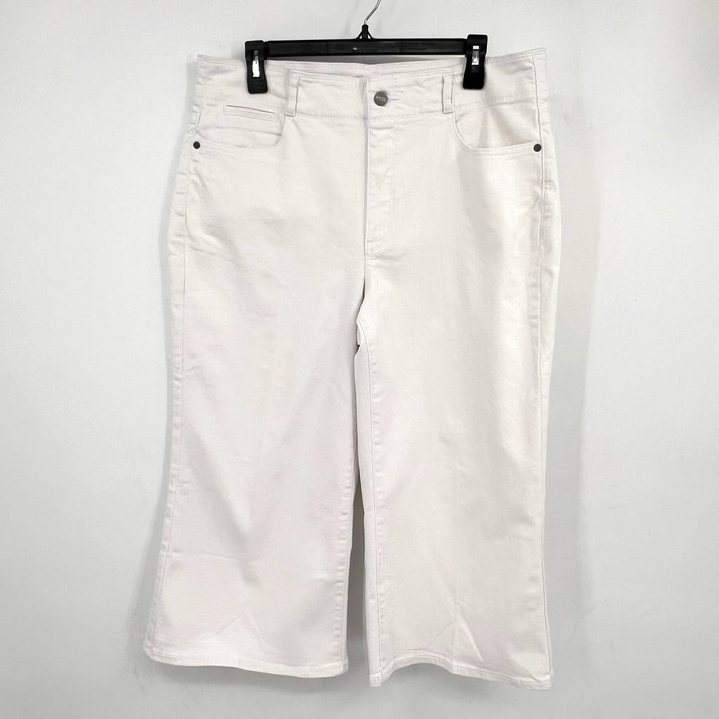 NYDJ Womens Cool Embrace Wide Leg Crop Jeans 14 PETITE Optic White NWT