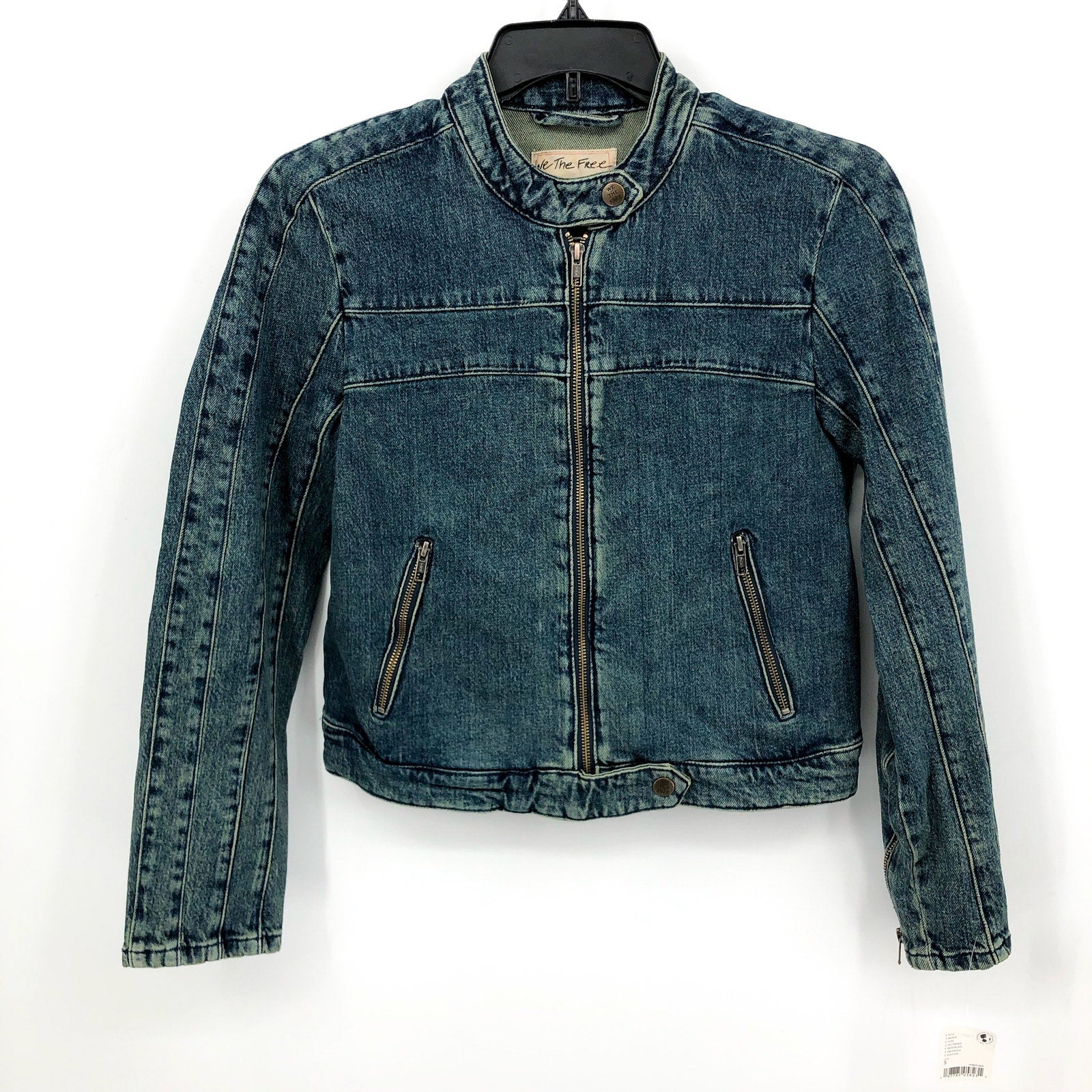 FREE PEOPLE x WE THE FREE Fast Lane Denim Moto Jacket Small Alchemy Blue NWT
