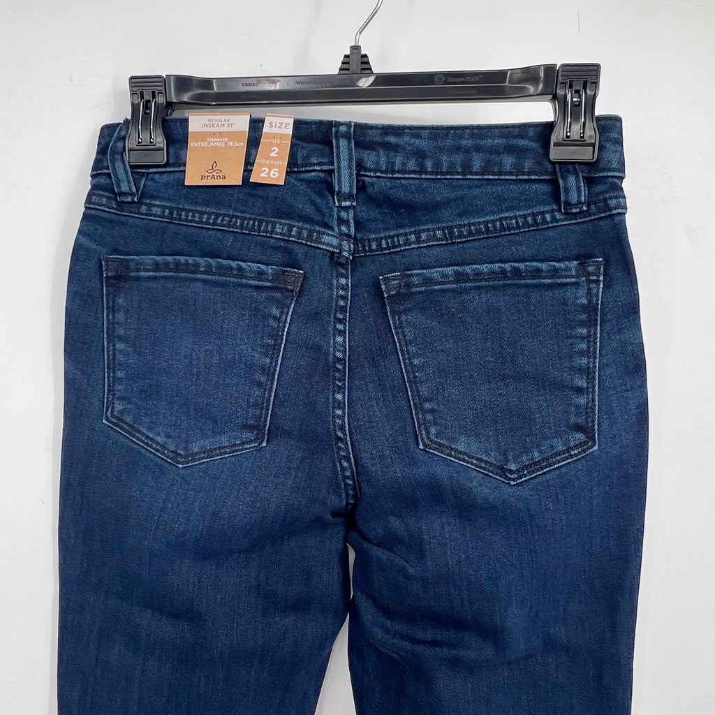 Prana Womens Sienna Skinny Jeans 26x31 US 2 Deep Blue Stretch Denim Mid Rise NWT