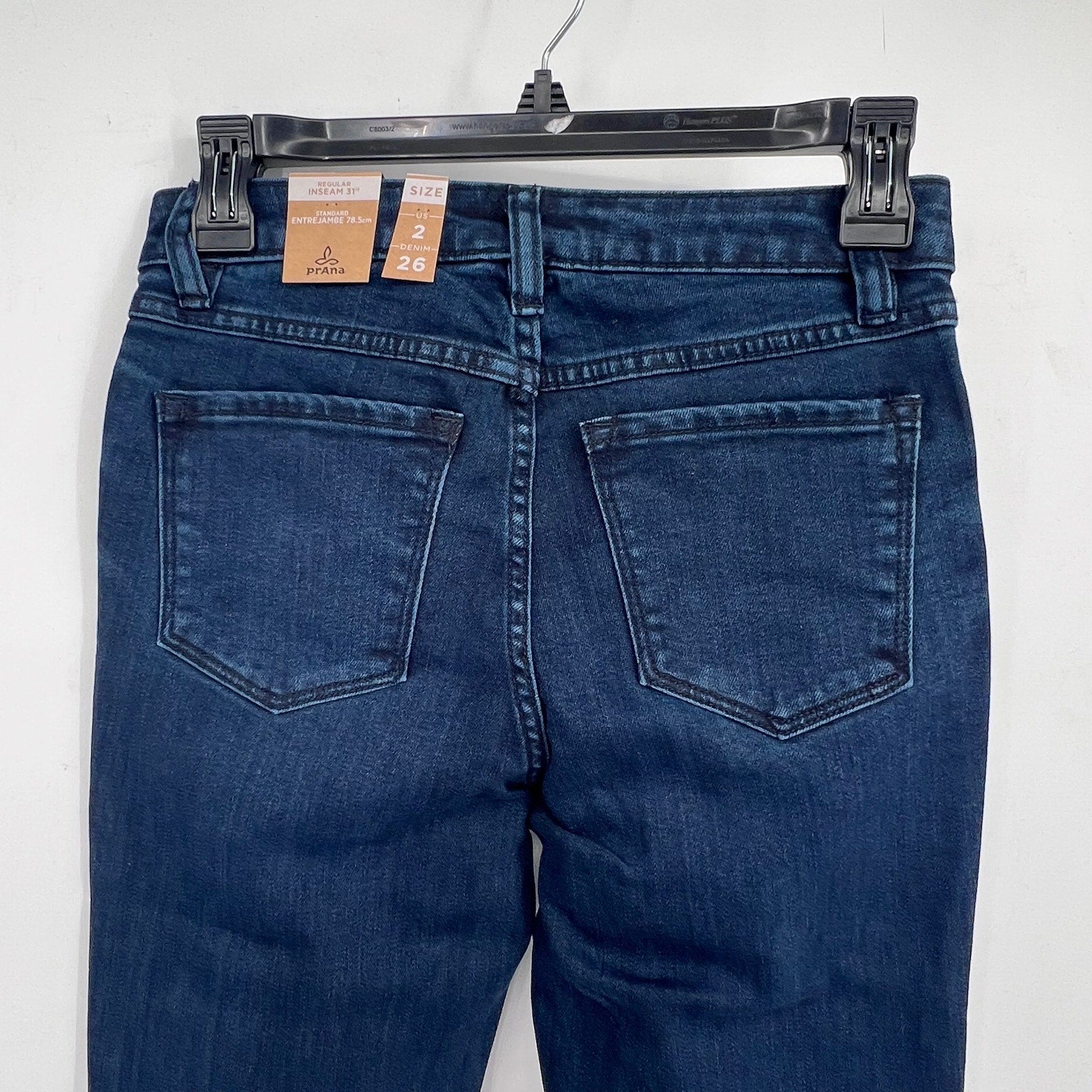 Prana Womens Sienna Skinny Jeans 26x31 US 2 Deep Blue Stretch Denim Mid Rise NWT