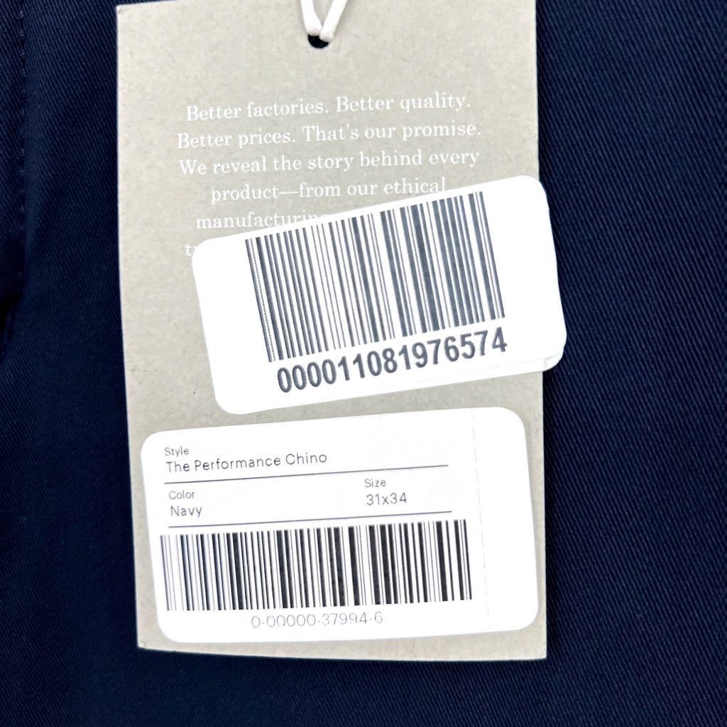 EVERLANE Men's Uniform Performance Chino 31x34 Navy Blue Slim Fit Pants NWT