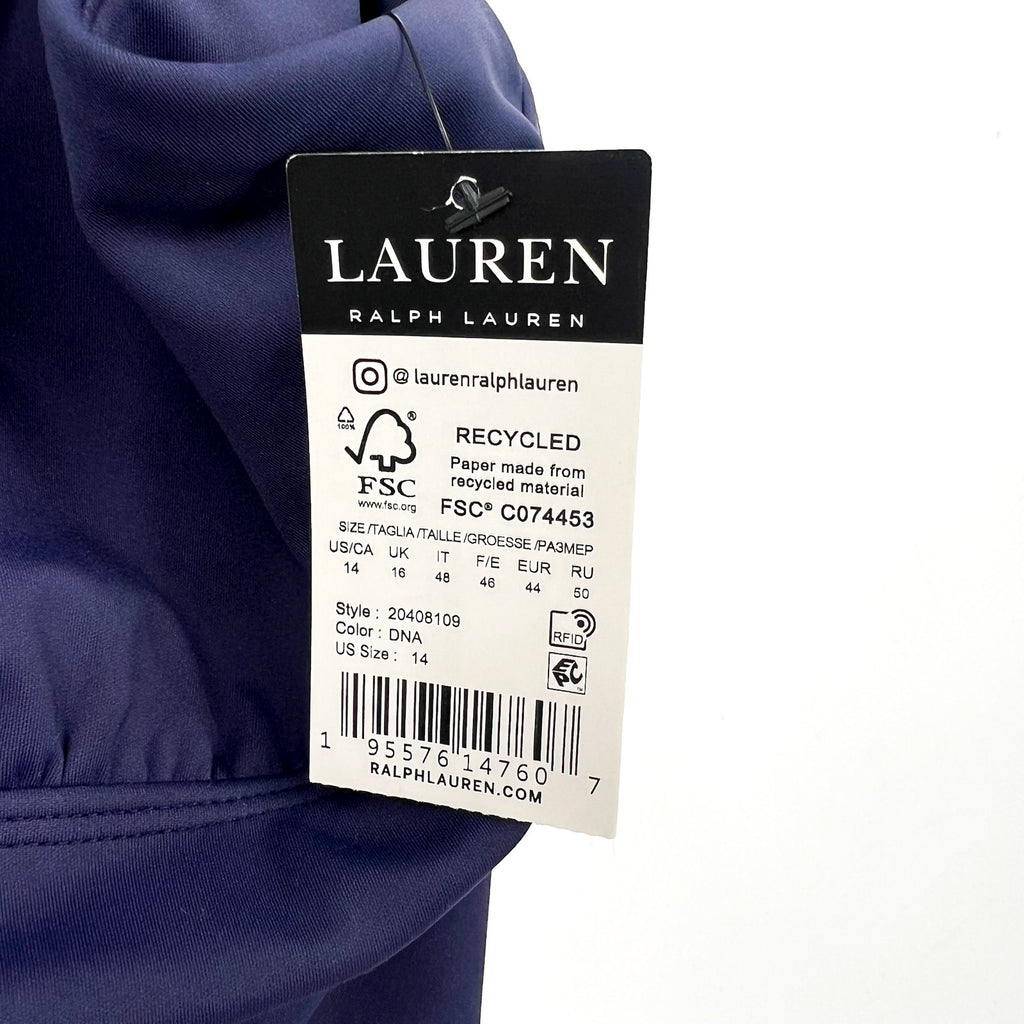 LAUREN RALPH LAUREN V-Neck One-Piece Swimsuit Size 14 Navy Blue Modern NWT