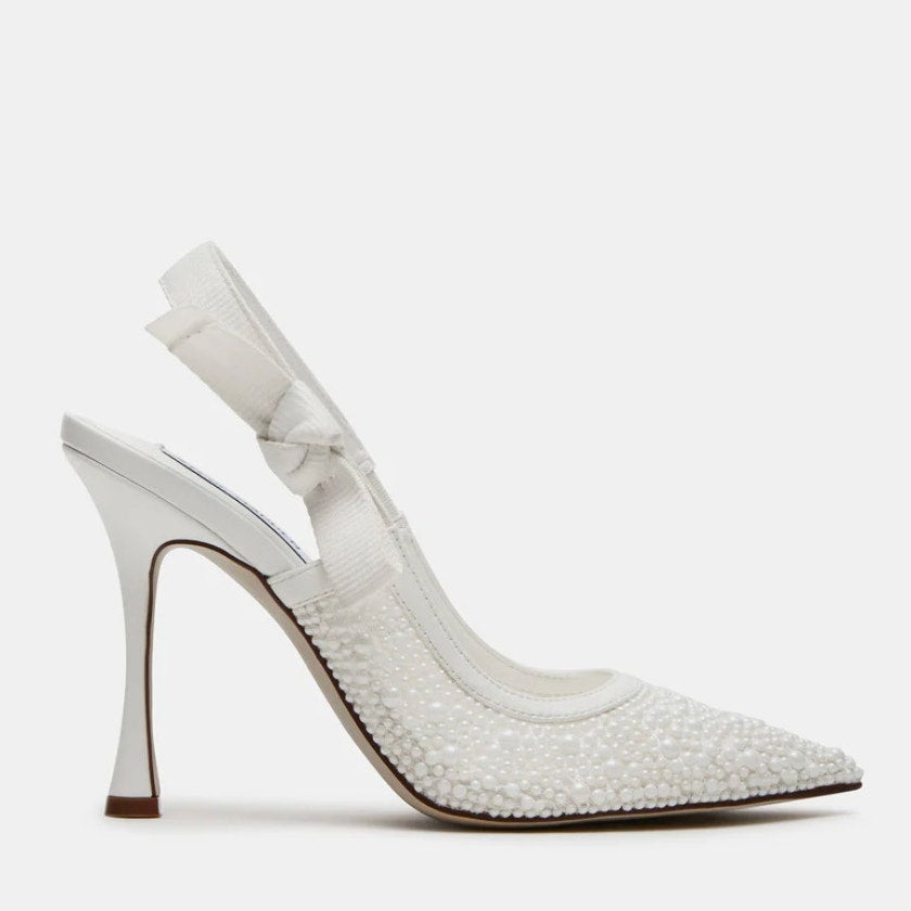 Steve Madden Womens Bri Lace Heels US 7 M EU 37.5 White Bow NWOB