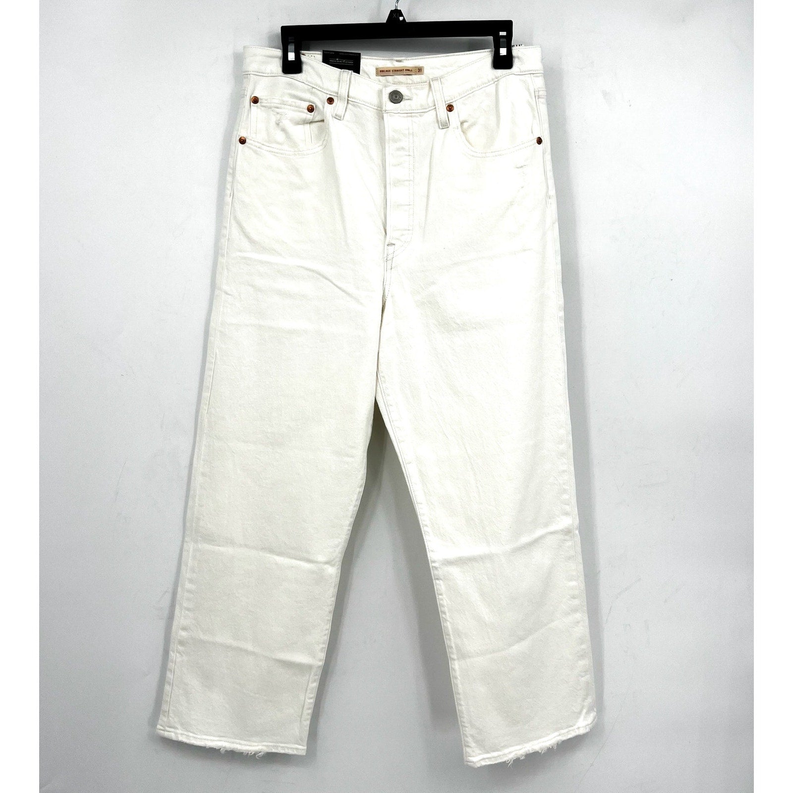 LEVI'S Womens Ribcage Straight Ankle Jeans 31X27 US 12 Cloud White 726930076 NWT