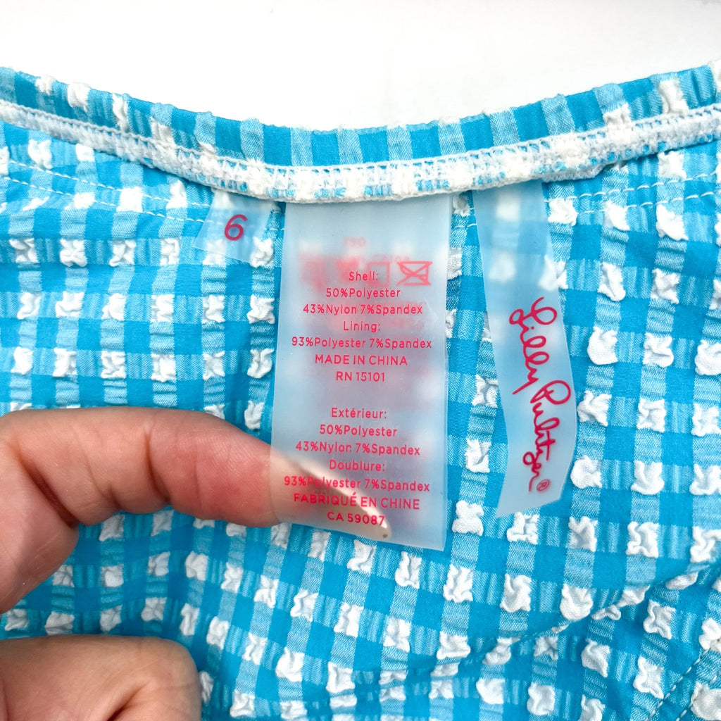 LILLY PULITZER Pico High-Cut Bikini Bottom SIZE 6 Blue White Crinkle Gingham NWT