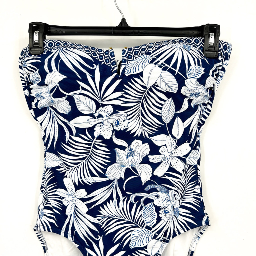 TOMMY BAHAMA Island Cays Bandeau One-Piece Swimsuit Size 14 Blue Blooms NWT