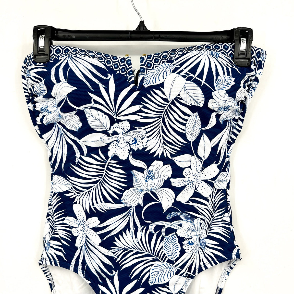 TOMMY BAHAMA Island Cays Bandeau One-Piece Swimsuit Size 14 Blue Blooms NWT