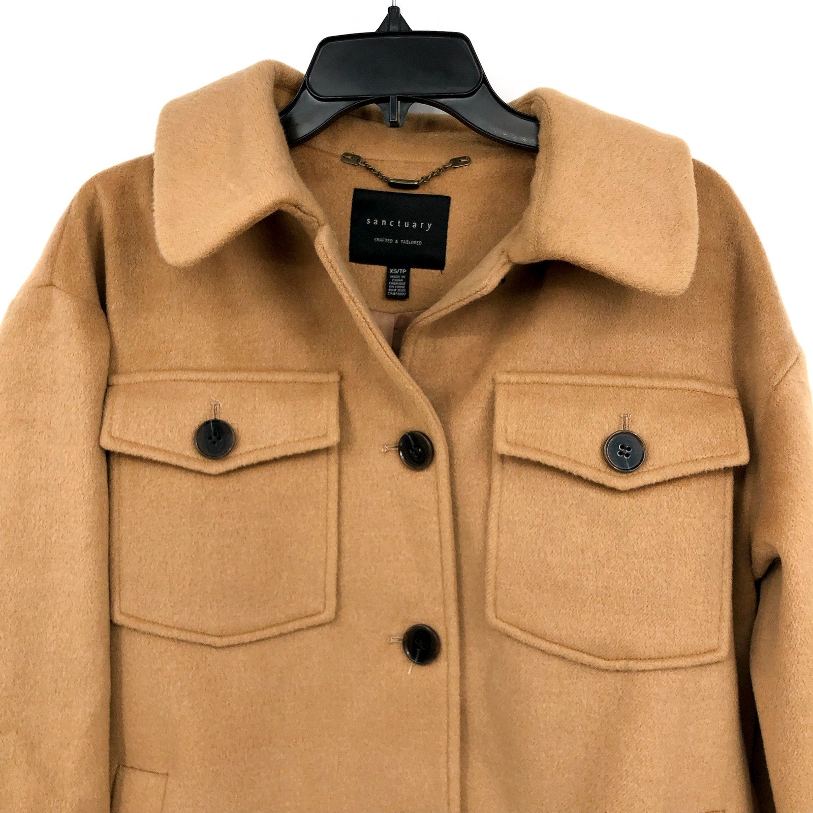 Sanctuary Womens Fringe Coat Size XS Tan Camel Wool Blend NWT