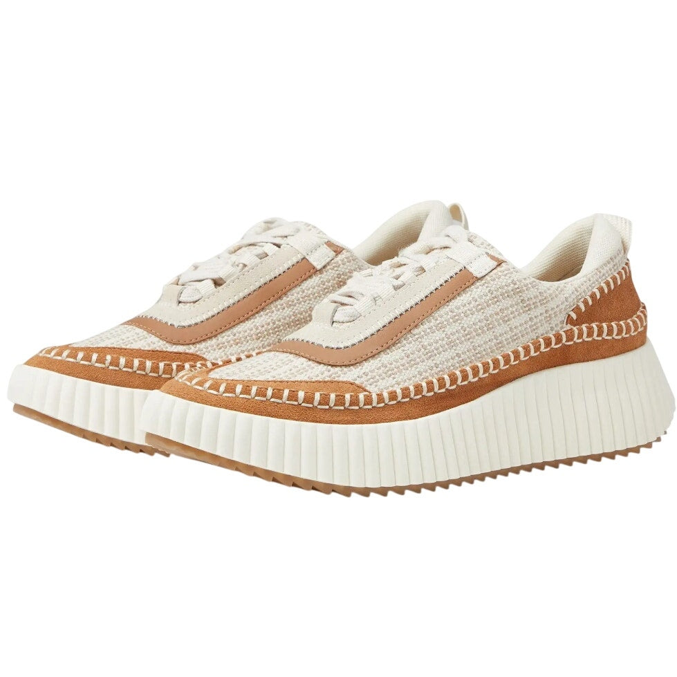 Dolce Vita Womens Dolen Sneaker US 8.5 Ivory Tan Leather Lace-Up Closure NIB