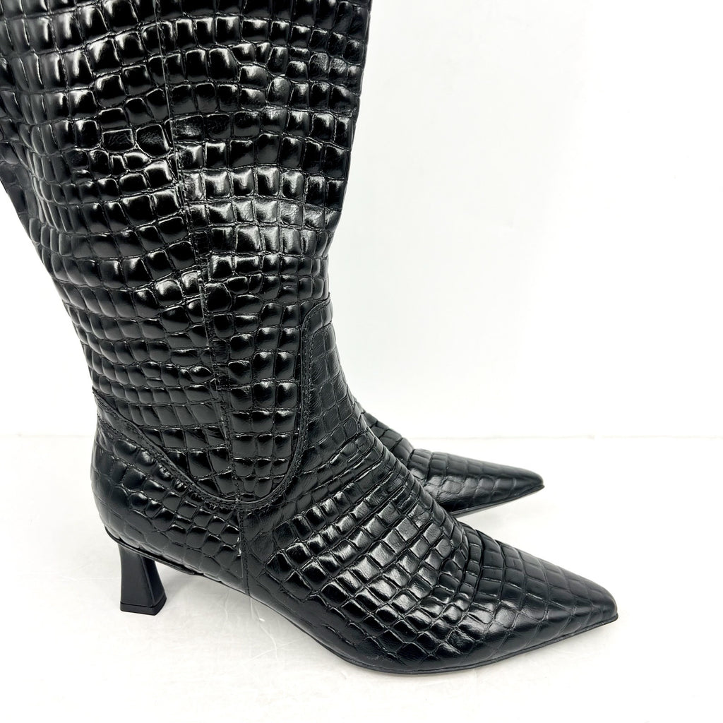 Naturalizer Deesha Knee High Boot US 11 WIDE- EXTRA WIDE CALF Black Croco NWOB