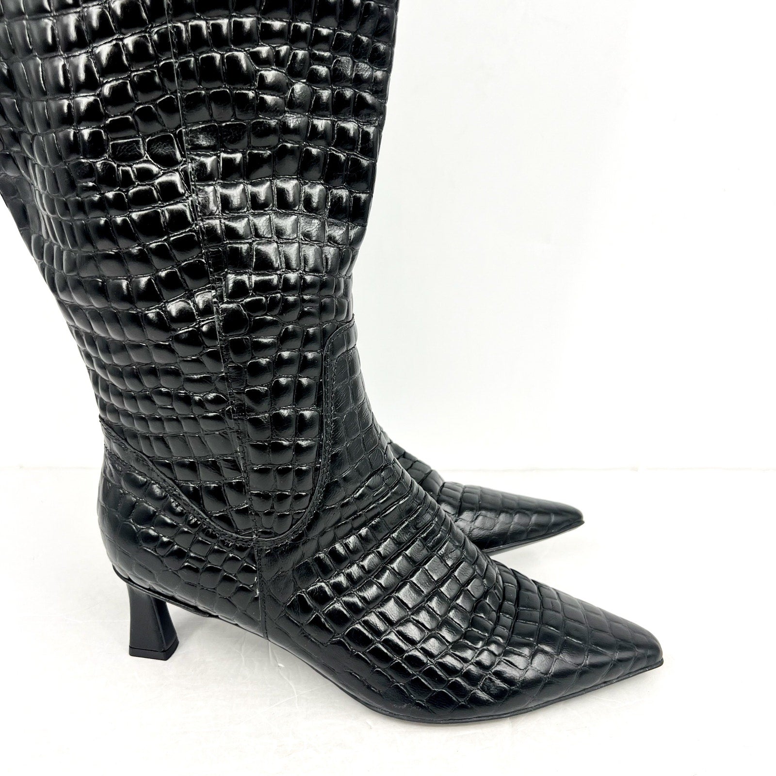Naturalizer Deesha Knee High Boot US 11 WIDE- EXTRA WIDE CALF Black Croco NWOB