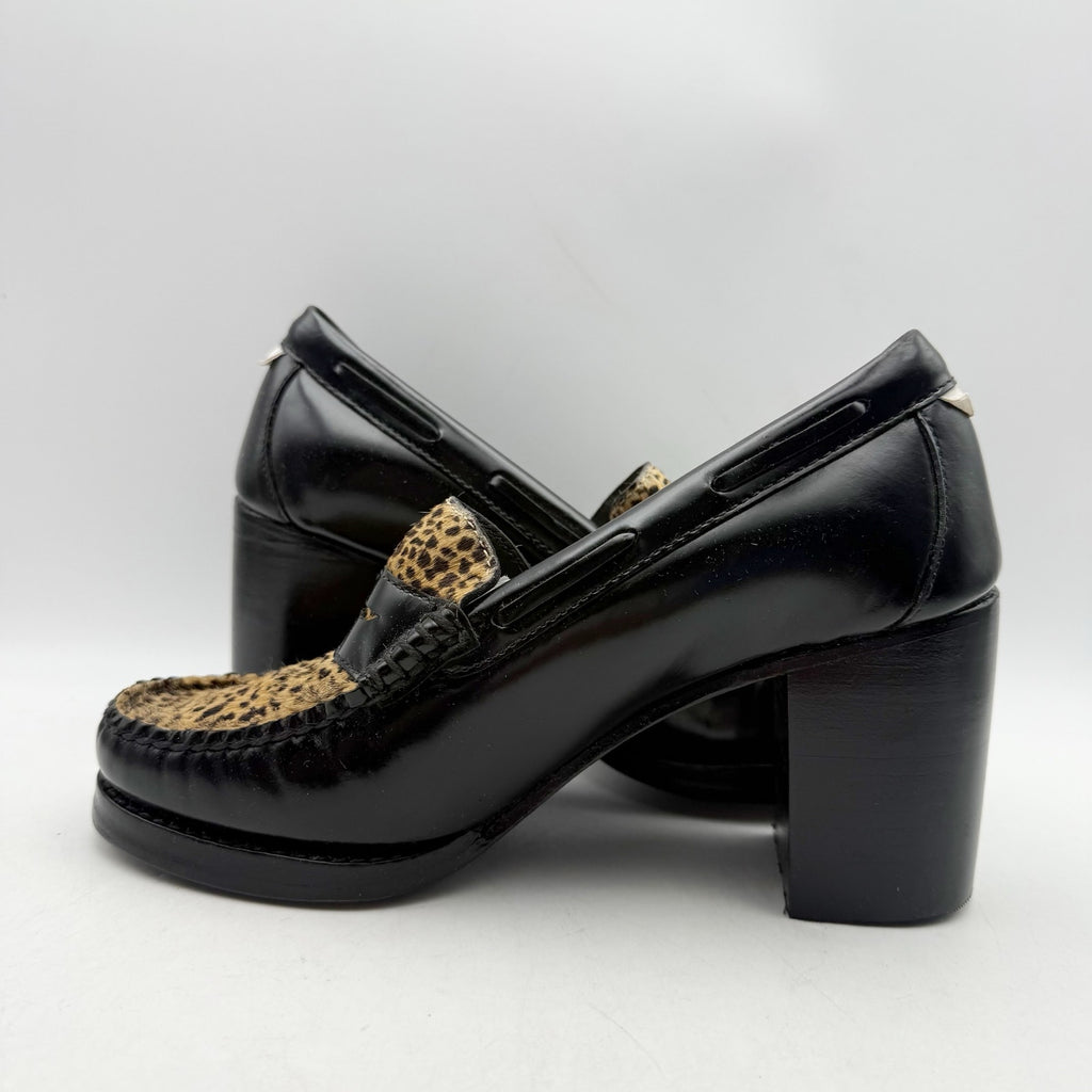 RE/DONE Womens Winsome Heel Loafers US 7 M Black Brown Calf Hair Leather NWOB