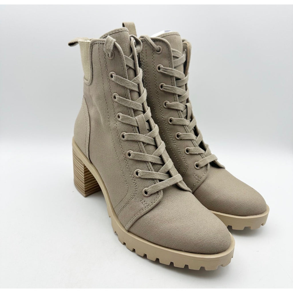 Dolce Vita Womens Combat Boots Size 8.5 Light Tan Canvas Stacked Heel NWOB