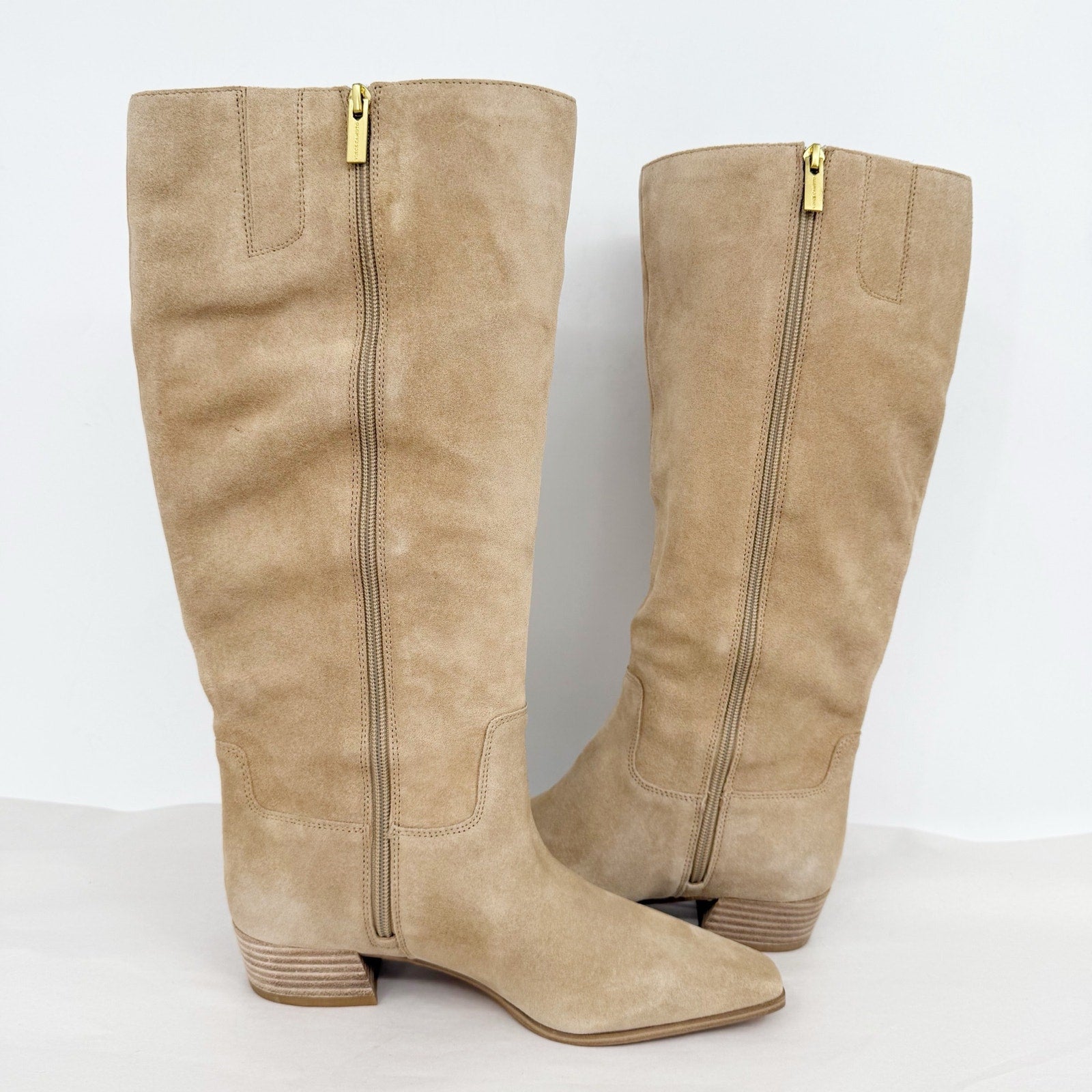Vince Camuto Womens Pavla 2 Knee High Boots US 7.5 M Wide Calf Beige Suede NIB