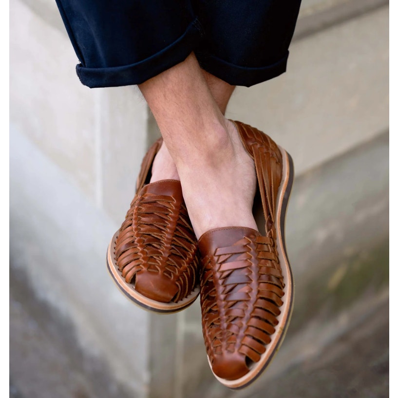 NISOLO Mens Huarache Water Resistant Sandals US 8.5 Brandy Leather NWOB