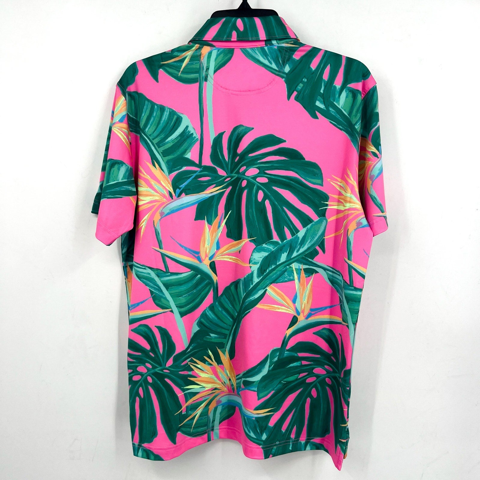 CHUBBIES Mens Performance Polo Shirt XL Pink Green Birds Paradise SS NWT