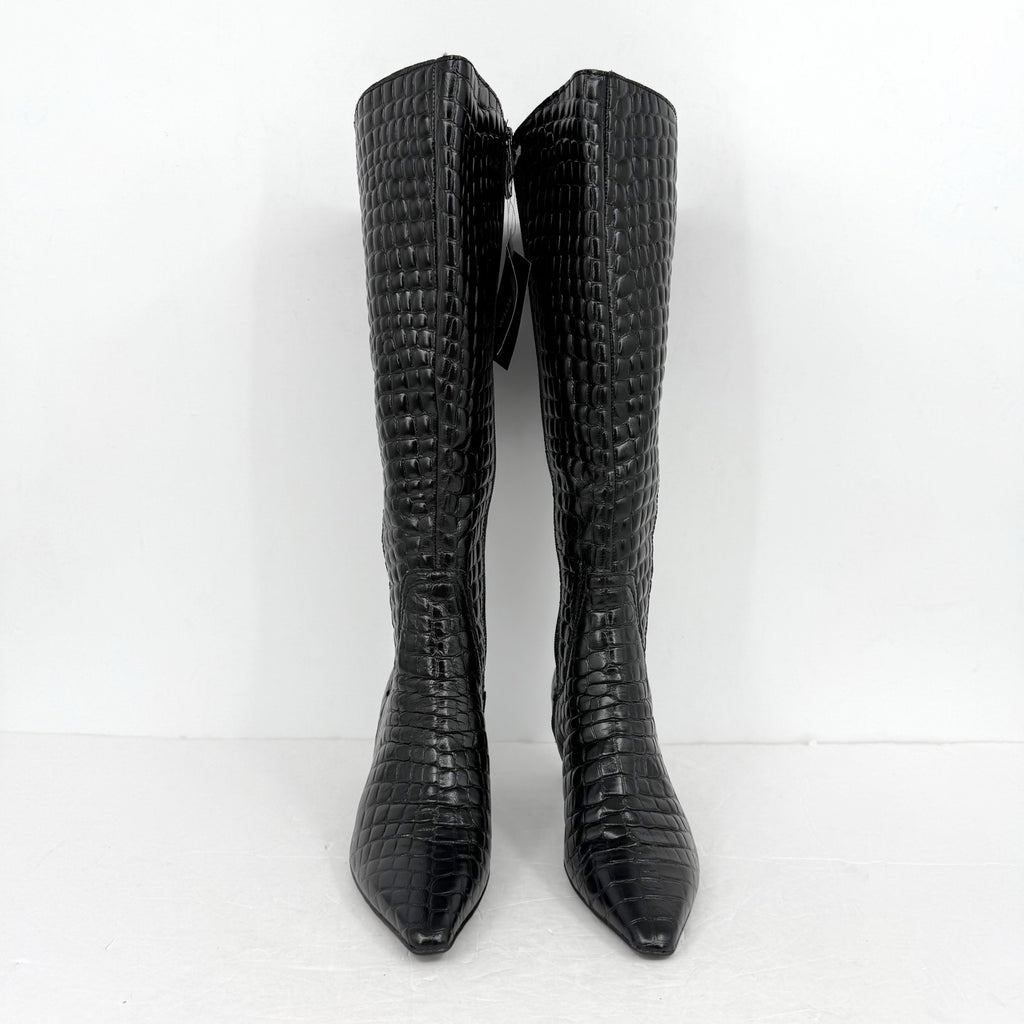 Naturalizer Womens Deesha Knee High Boot 6.5 M Wide Calf Black Croc Leather NWOB