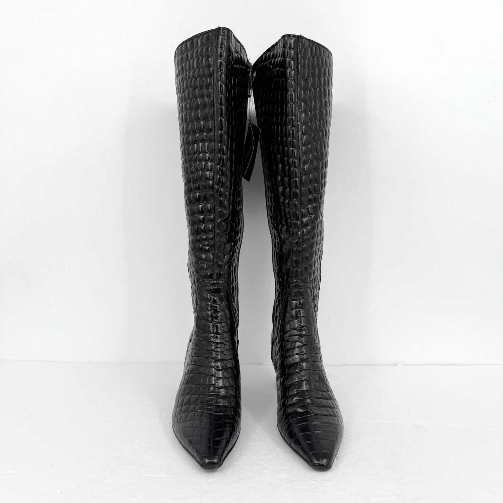 Naturalizer Womens Deesha Knee High Boot 6.5 M Wide Calf Black Croc Leather NWOB