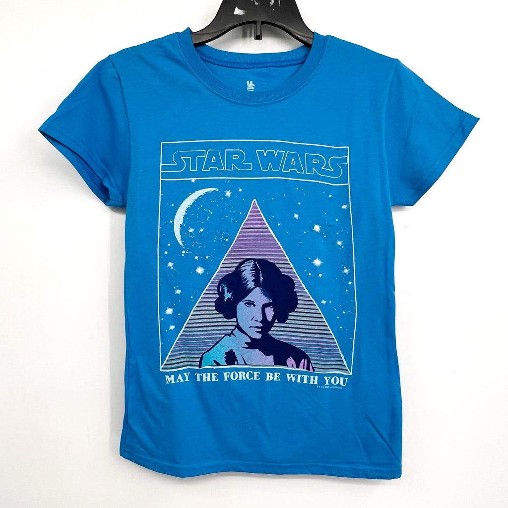 JUNK FOOD Girl's Star Wars Princess Leia T-Shirt Size 10/12 LARGE Blue NWT