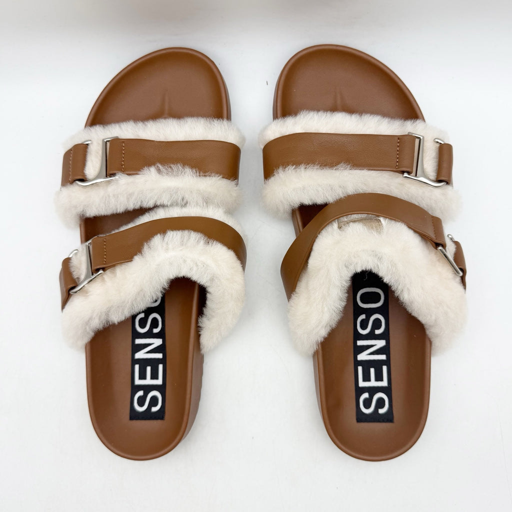 Senso Womens Dalley Slide Sandals EU 42 US 12 M Brown Leather Shearling NWOB