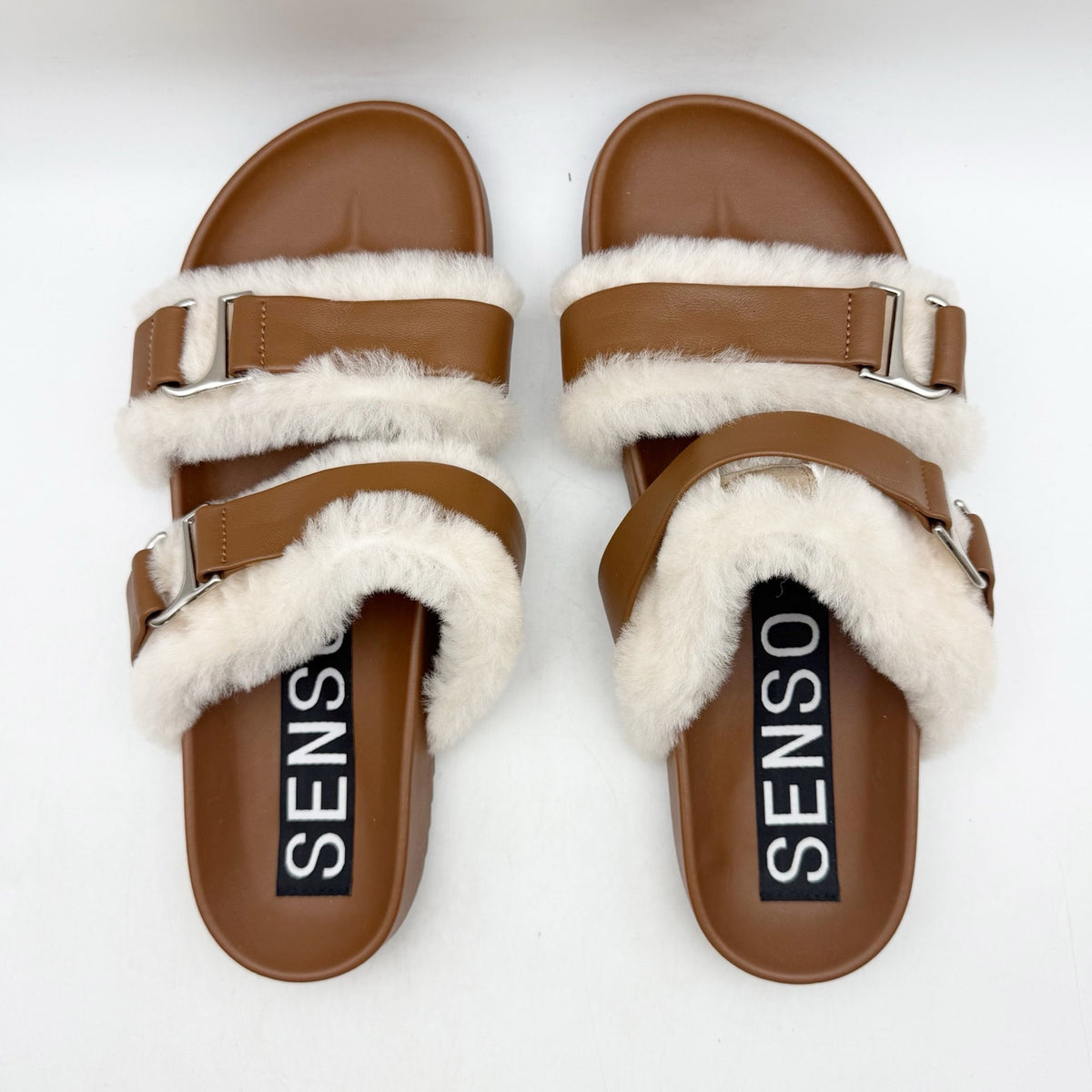 Senso Womens Dalley Slide Sandals EU 42 US 12 M Brown Leather Shearling NWOB