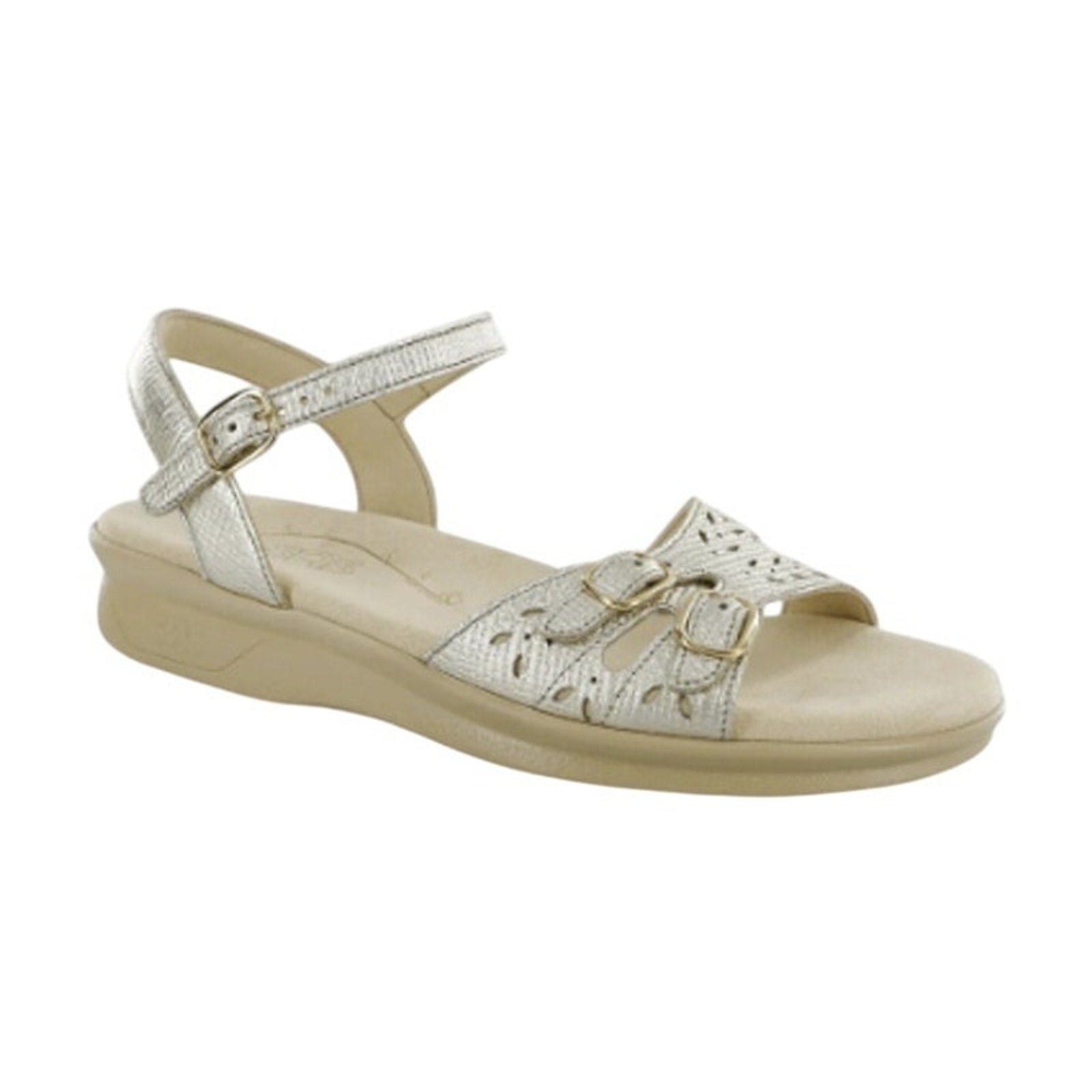 SAS Womens Duo Comfort Sandals US 9 M EU 40 Gold Suede 3-Strap Comfort NIB