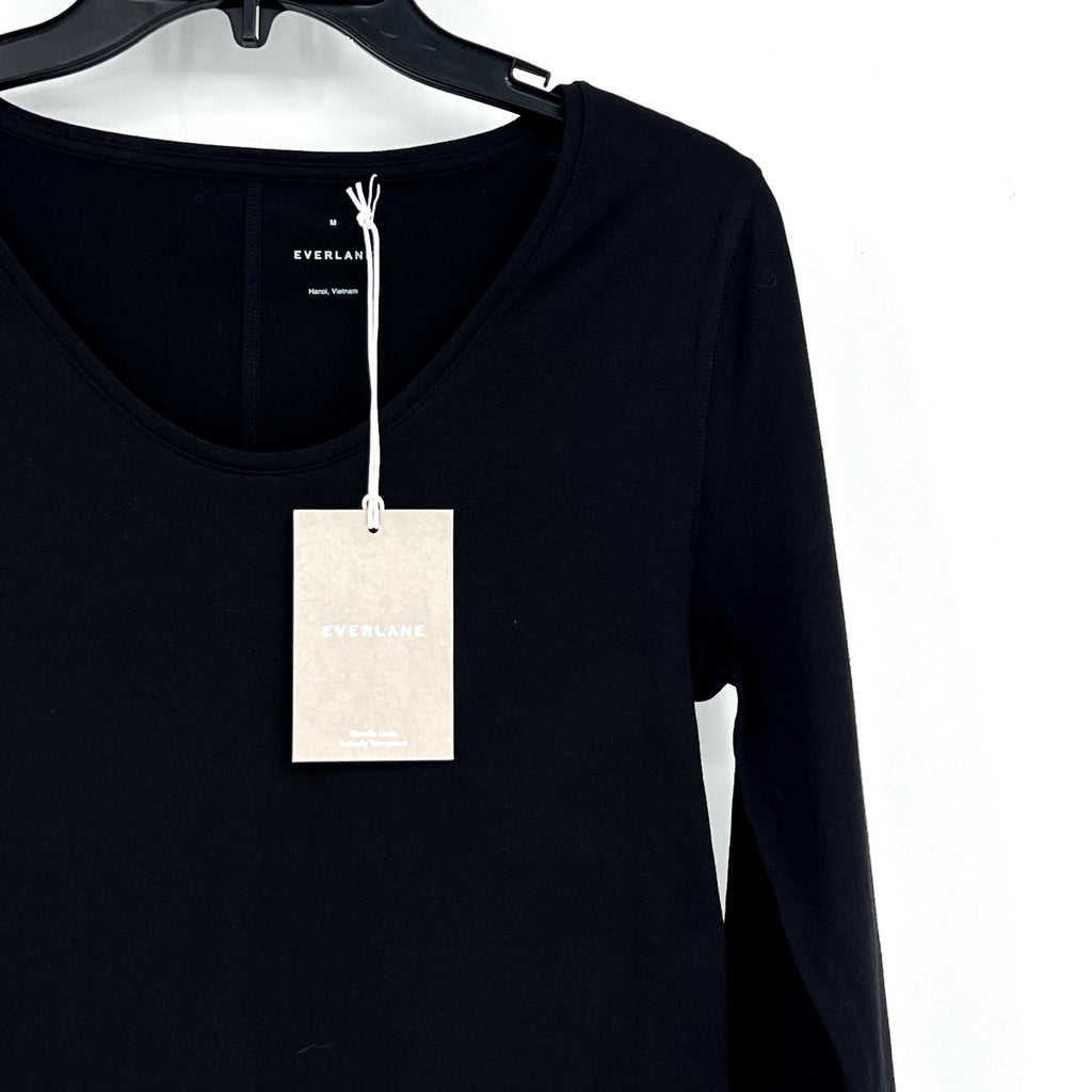 EVERLANE Women's Supima Form Ballet Neck Tee Large Black Long Sleeve NWT