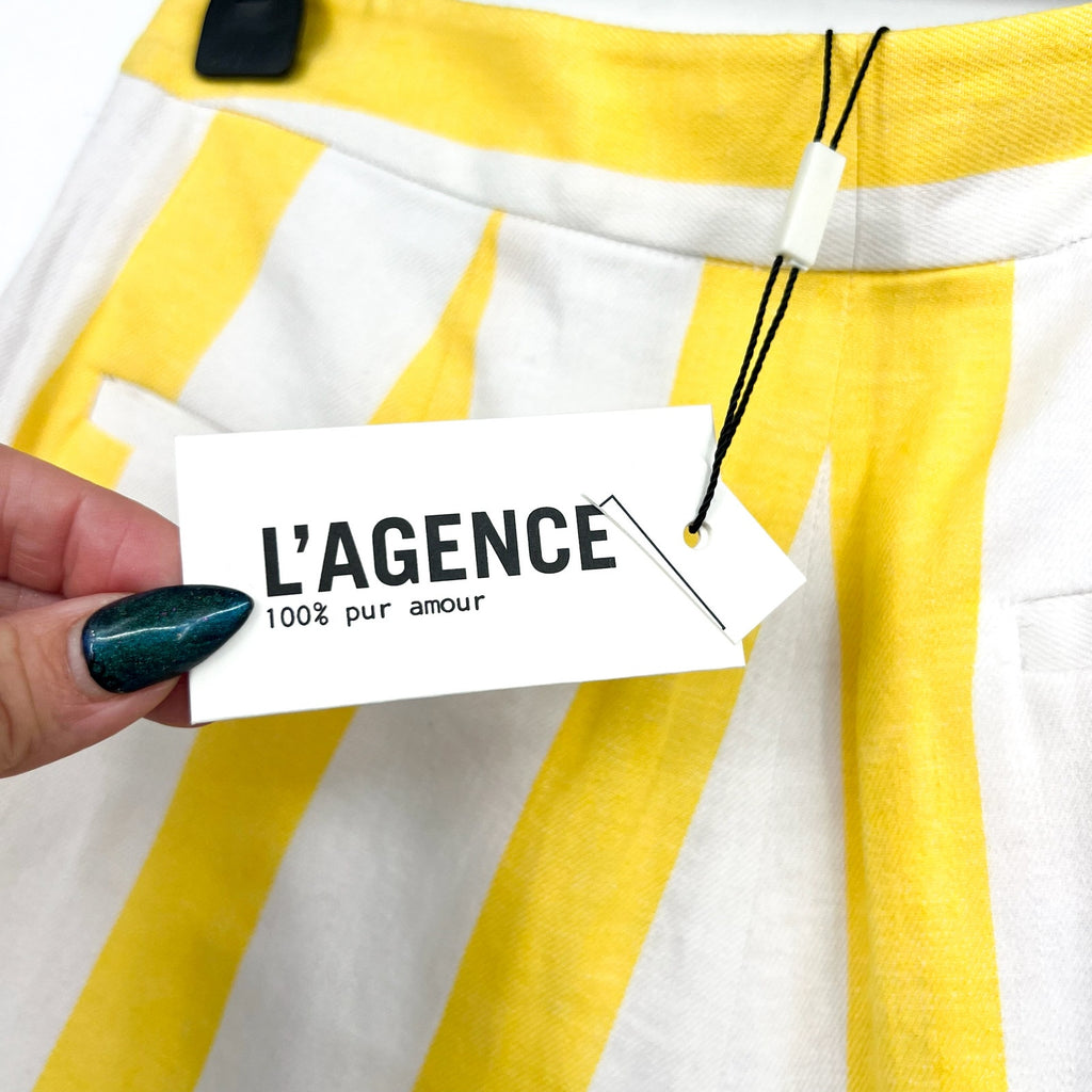 L'AGENCE Women's Vittoria Striped Linen-Cotton Shorts Size 0 Yellow White NWT