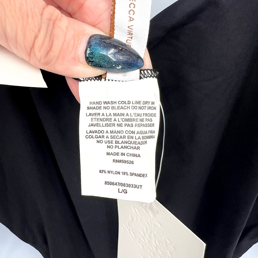 BECCA Women’s Color Code Plunge One Piece Swimsuit Large Black U Ring NWT