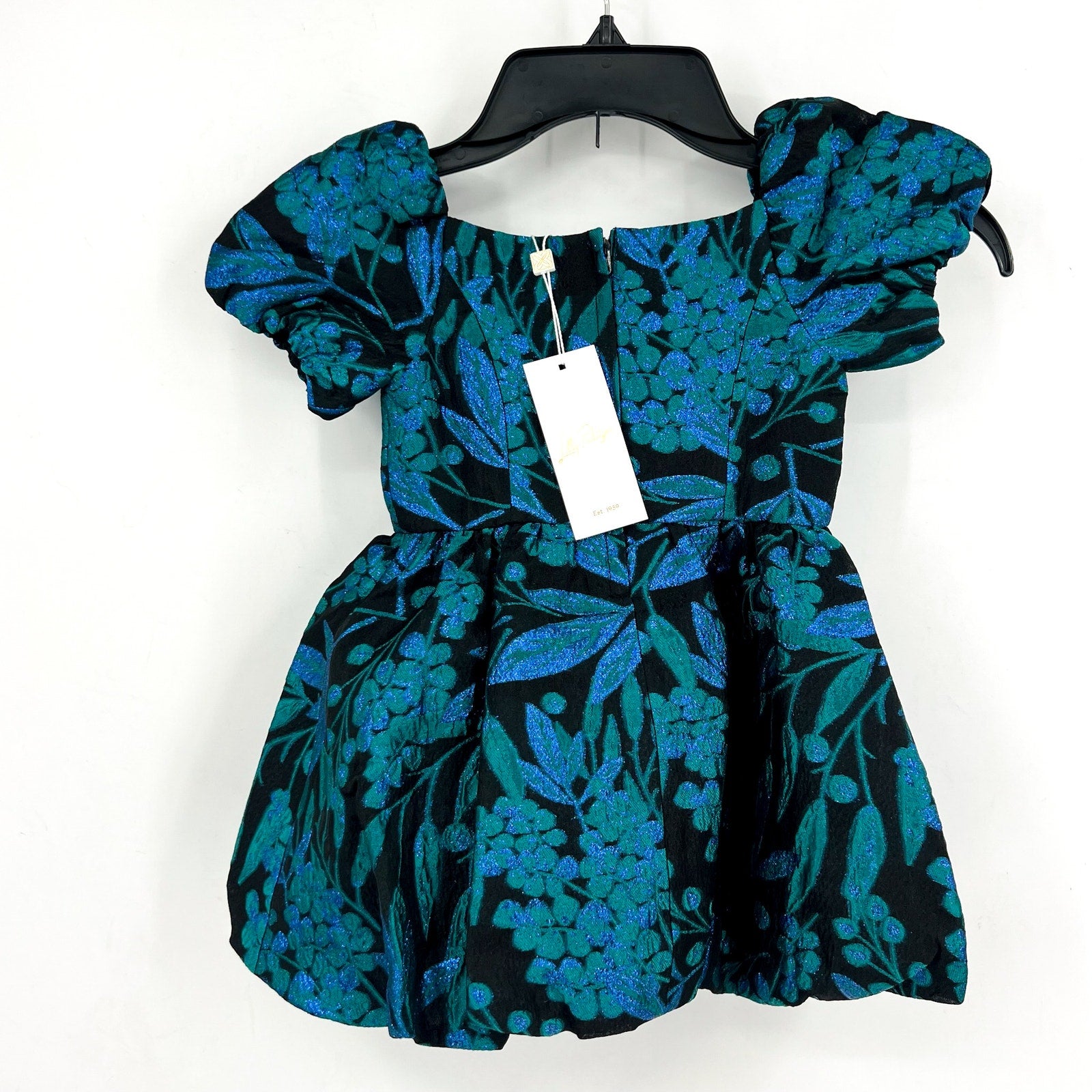LILLY PULITZER Girls Koji Dress US 2 Deep Lagoon Berry Wild Metallic Brocade NWT