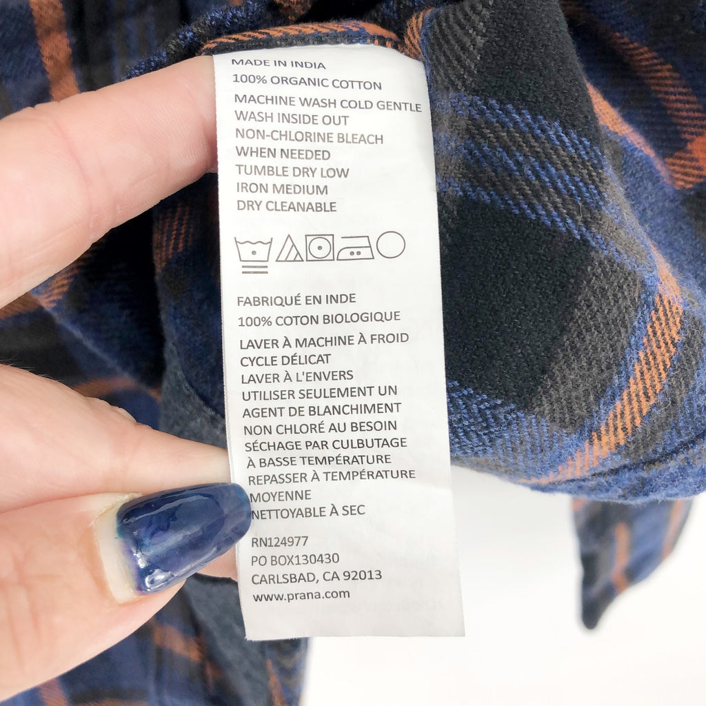 PRANA Women's Golden Canyon Flannel XL Rich Sapphire Blue Plaid Button Shirt NWT