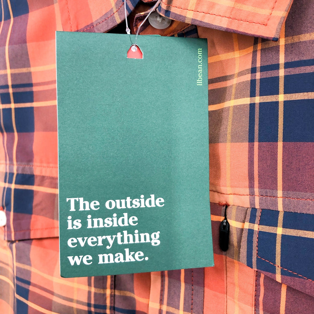 L.L.BEAN Mens Short Sleeve Shirt Small Orange Blue Plaid SunSmart Cool Weave NWT