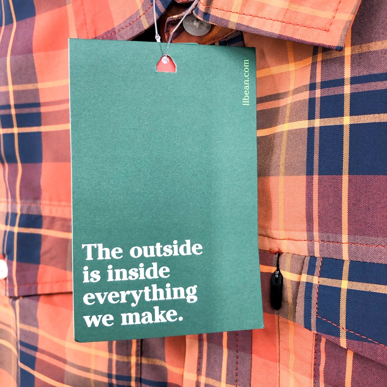 L.L.BEAN Mens Short Sleeve Shirt Small Orange Blue Plaid SunSmart Cool Weave NWT