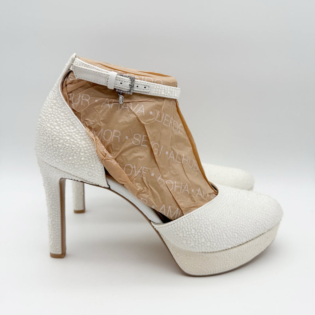Naturalizer Pnina Tornai Womens Rak Platform Heels Size 8.5 M White Satin NWOB