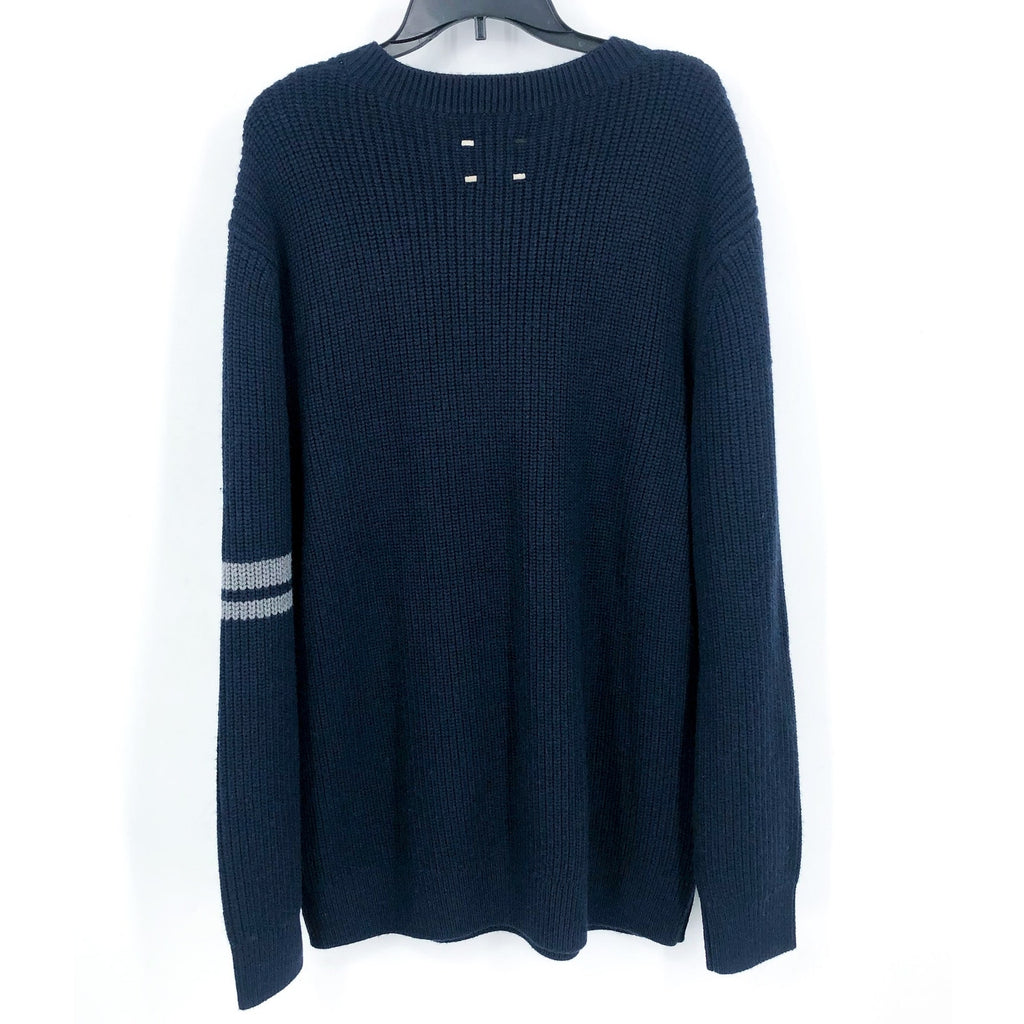 LABEL Men's Go-To Sweater XXL Navy Blue Light Grey Crewneck Merino Wool NWT