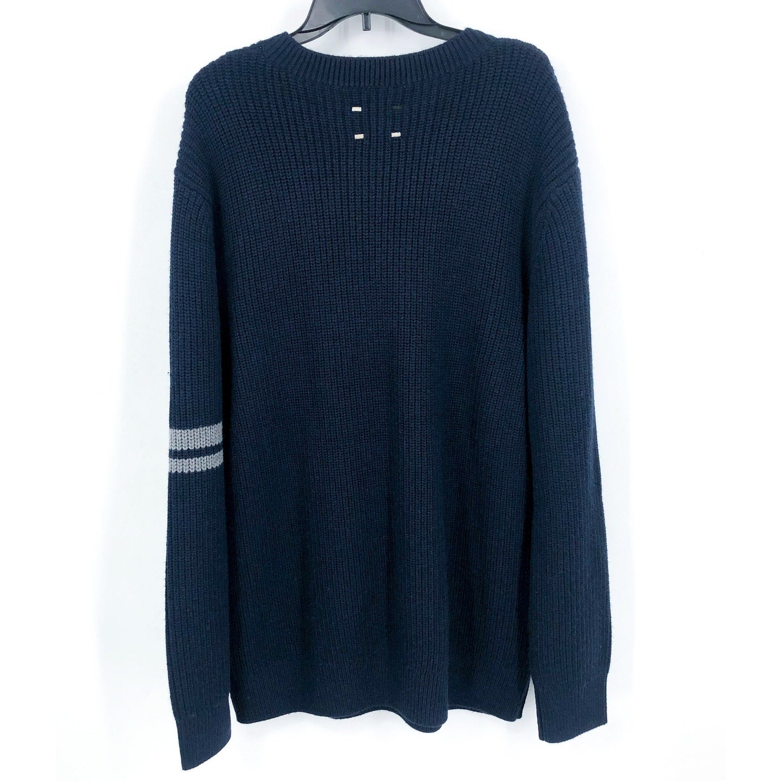 LABEL Men's Go-To Sweater XXL Navy Blue Light Grey Crewneck Merino Wool NWT