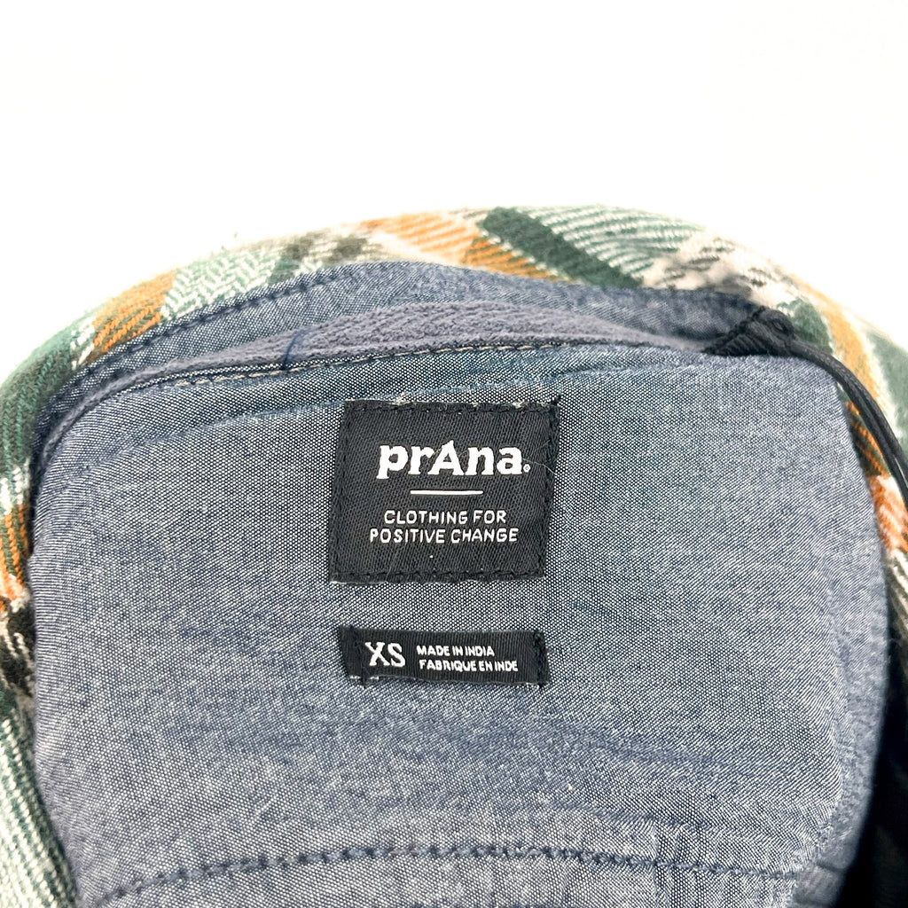 PRANA Women's Golden Canyon Flannel Shirt XS Soft Pine Green Plaid NWT