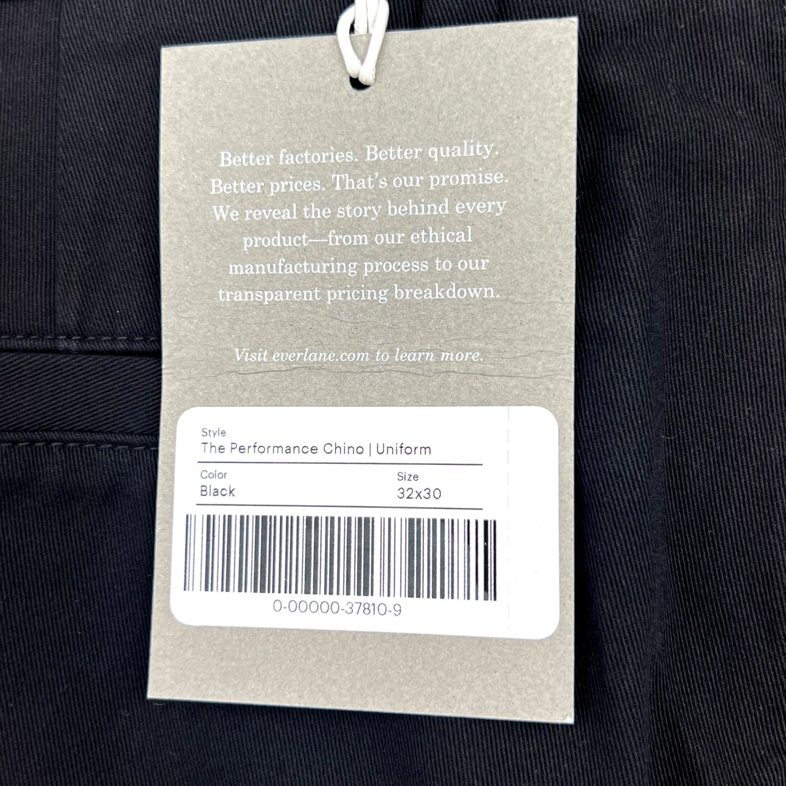EVERLANE Men's Uniform Performance Chino Pants 32x30 Black Slim Fit NWT