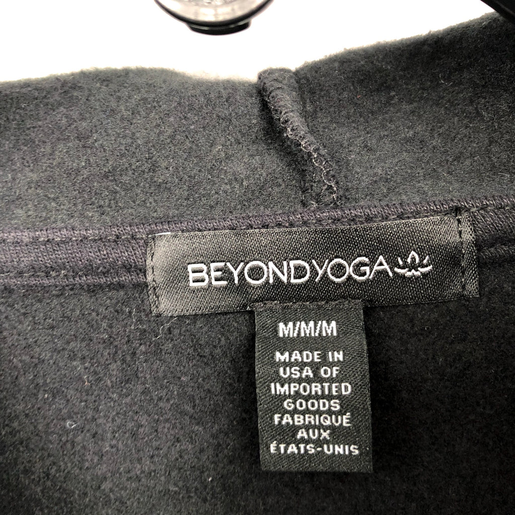Beyond Yoga Womens Luxe Fleece Hooded Jacket Medium Black Open Front NWT