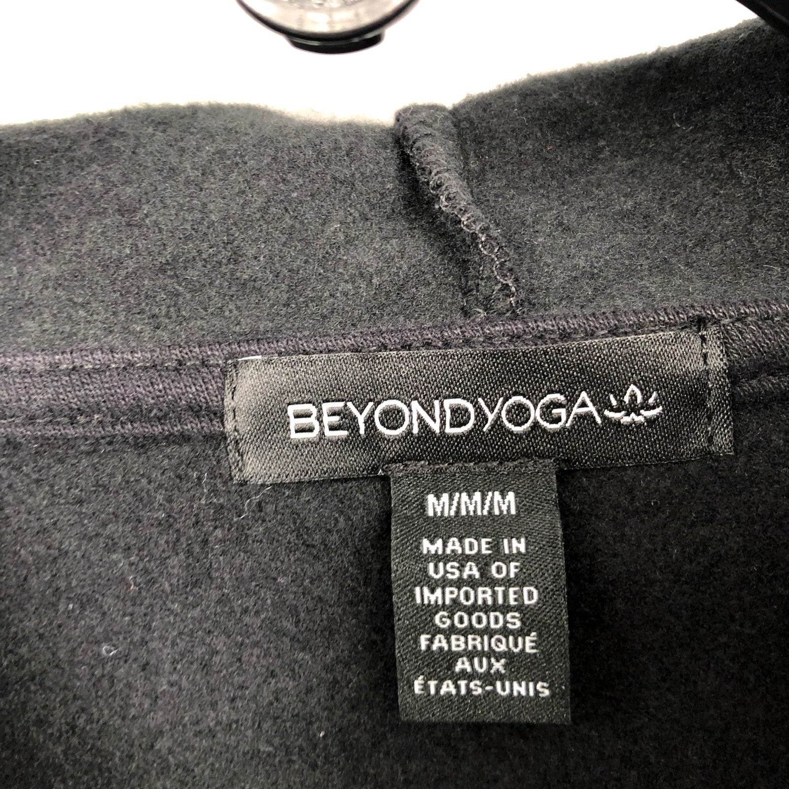 Beyond Yoga Womens Luxe Fleece Hooded Jacket Medium Black Open Front NWT