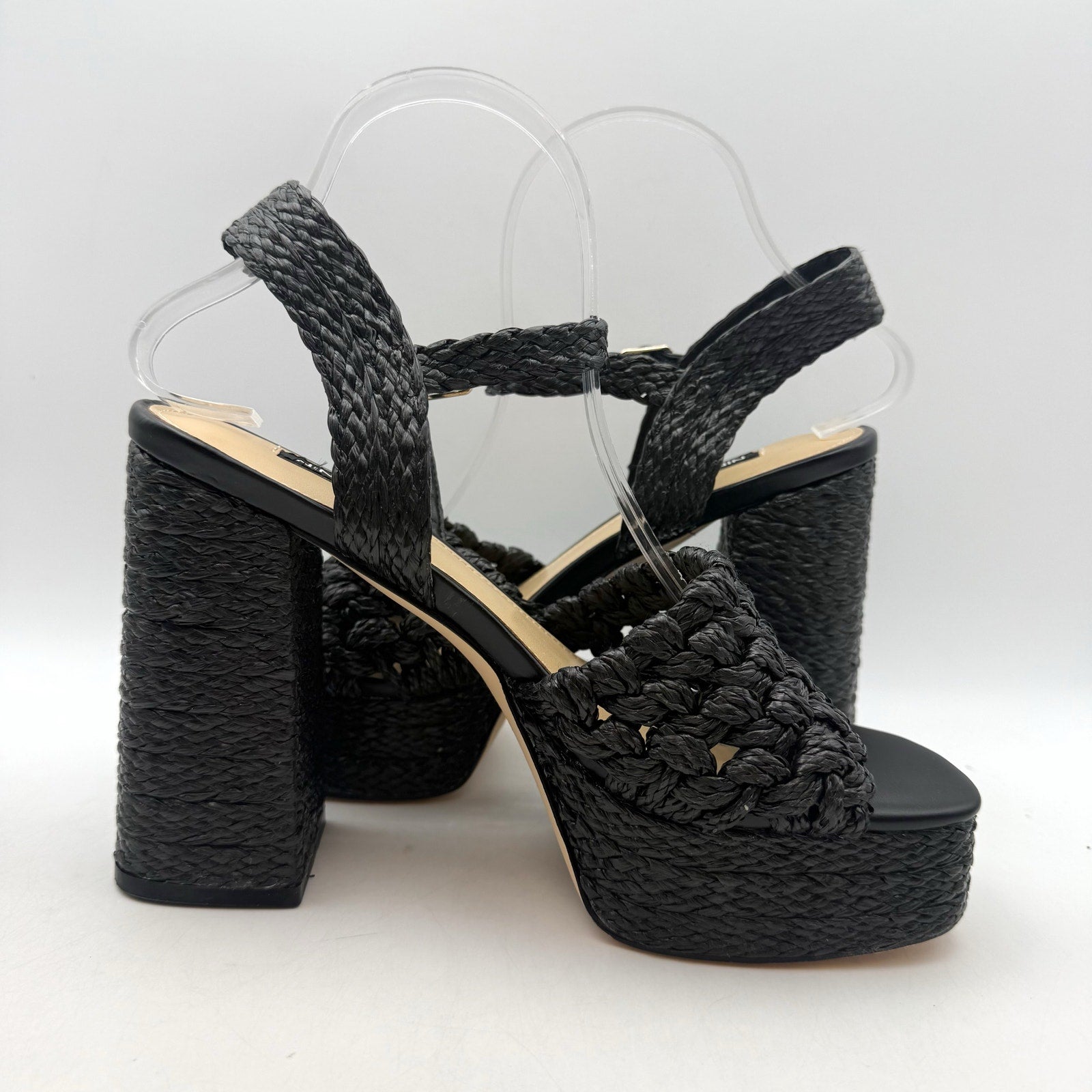 Nine West Womens Vadyn Platform Sandals US 8.5 M Black Heels NWOB