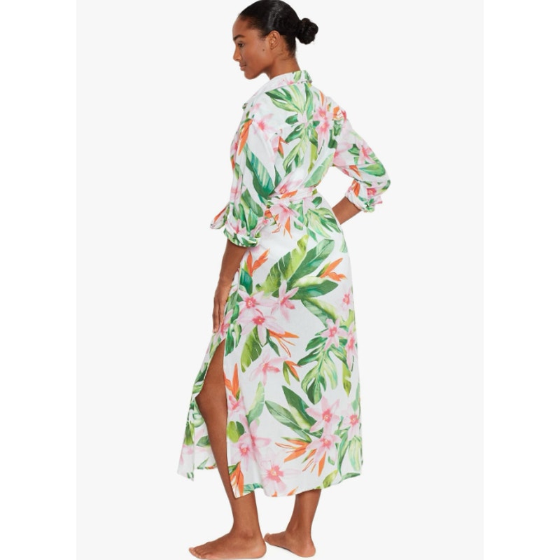 LAUREN RALPH LAUREN Tropical Floral Voile Shirtdress XL White Multi NWOT