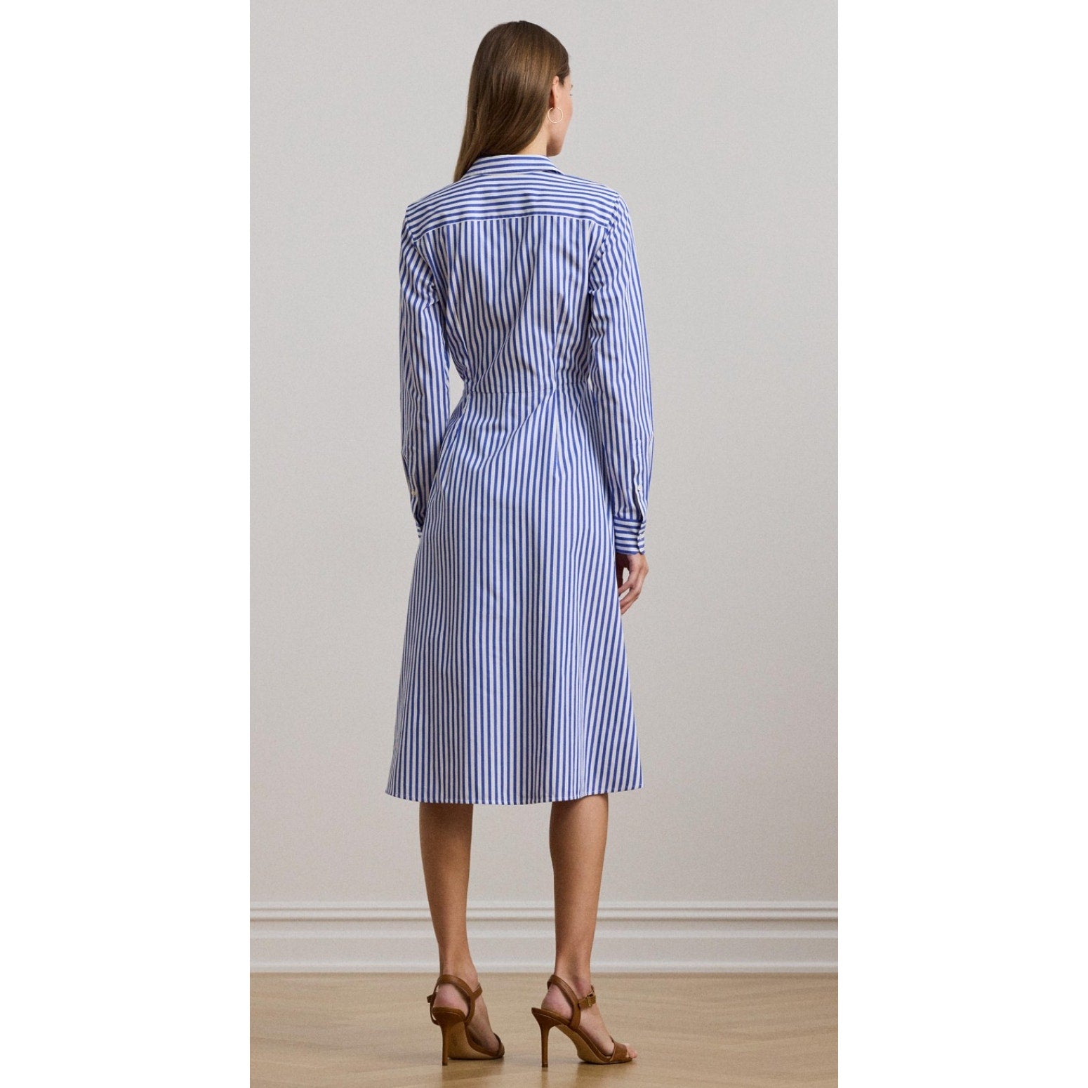 LAUREN RALPH LAUREN Kahwell Shirt Dress Size 10 Blue White Stripe Tie Waist NWT