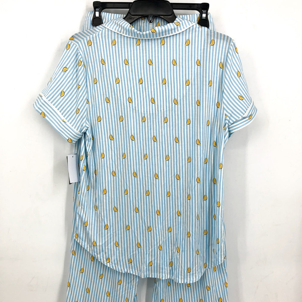KATE SPADE Women's Citrus Striped Cropped 2-Piece Pajama Set Medium Blue NWT