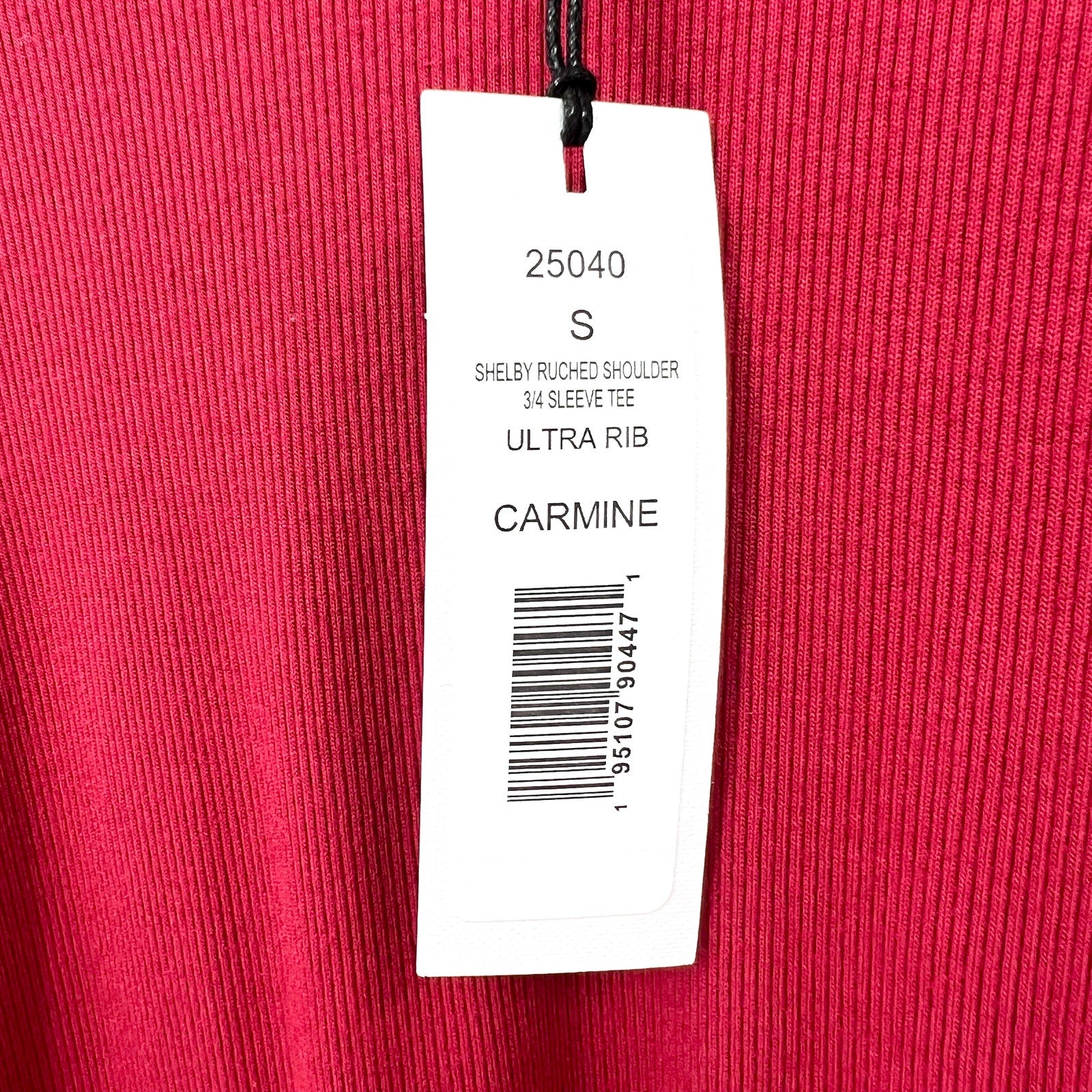 MICHAEL STARS Womens Shelby Ruched Shoulder 3/4 Sleeve Tee Small Carmine Red NWT