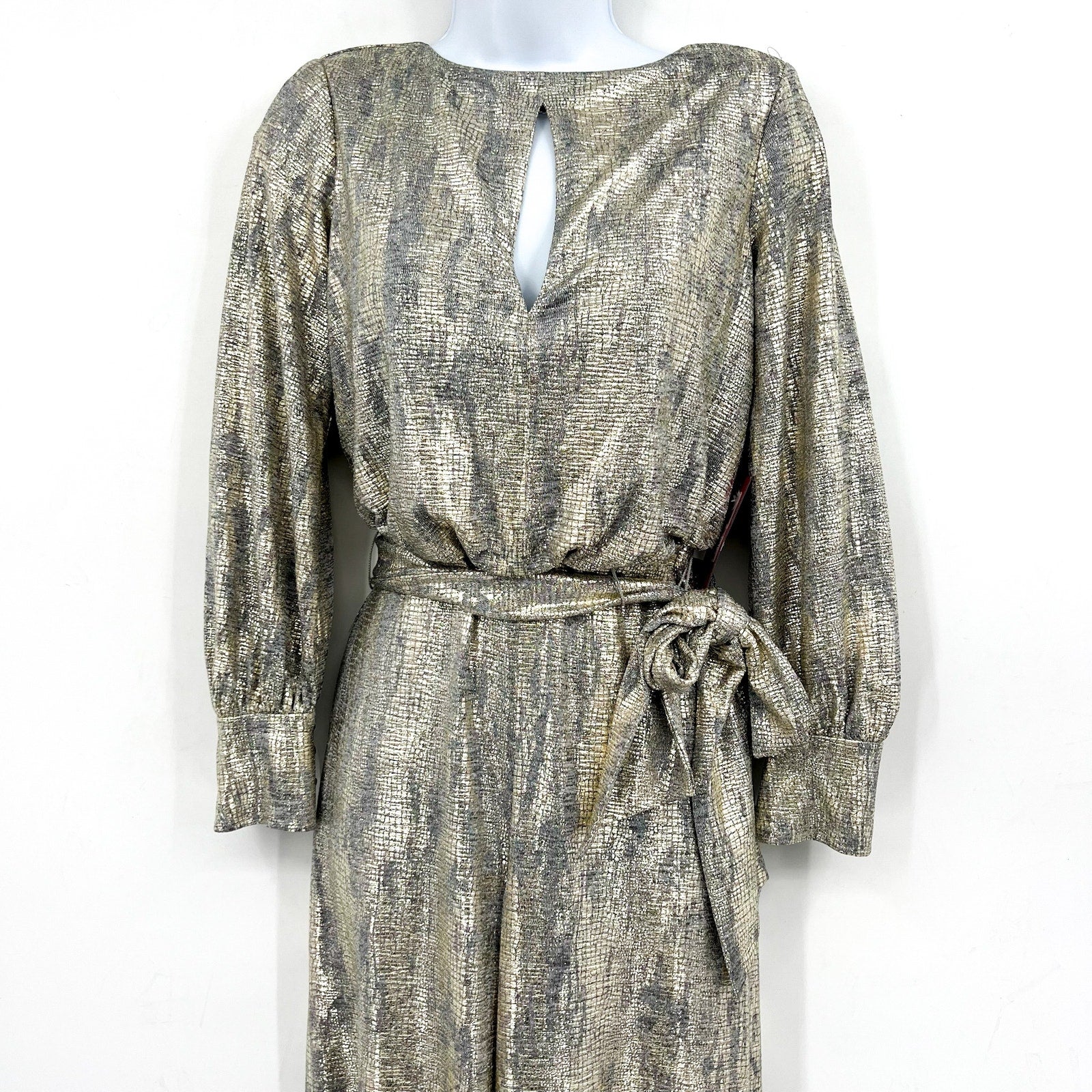 Vince Camuto Women's Metallic Wide-Leg Jumpsuit 0 Petite Gold Belted NWT