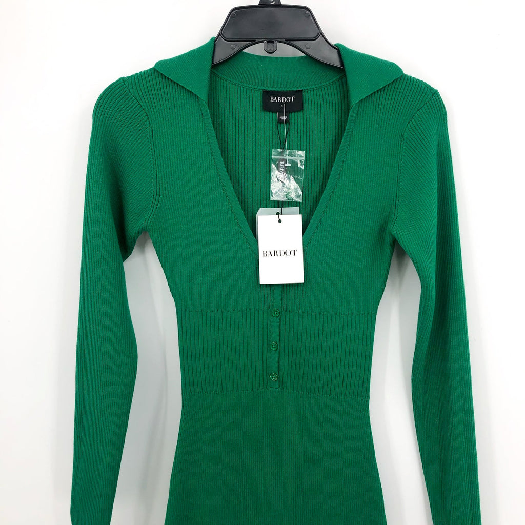 BARDOT Women's Collared Knit Dress Small US 4 Bright Green Long Sleeve NWT