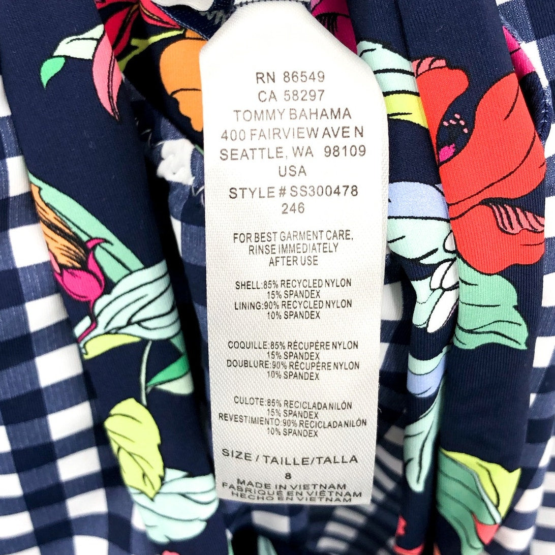 TOMMY BAHAMA Summer Floral Reversible One Piece Swimsuit Size 8 Mare Navy NWT