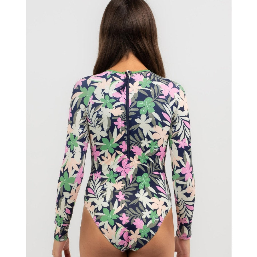 ROXY Girls Ilacabo Swimsuit Surfsuit Medium Navy Blue Floral Long Sleeve NWT
