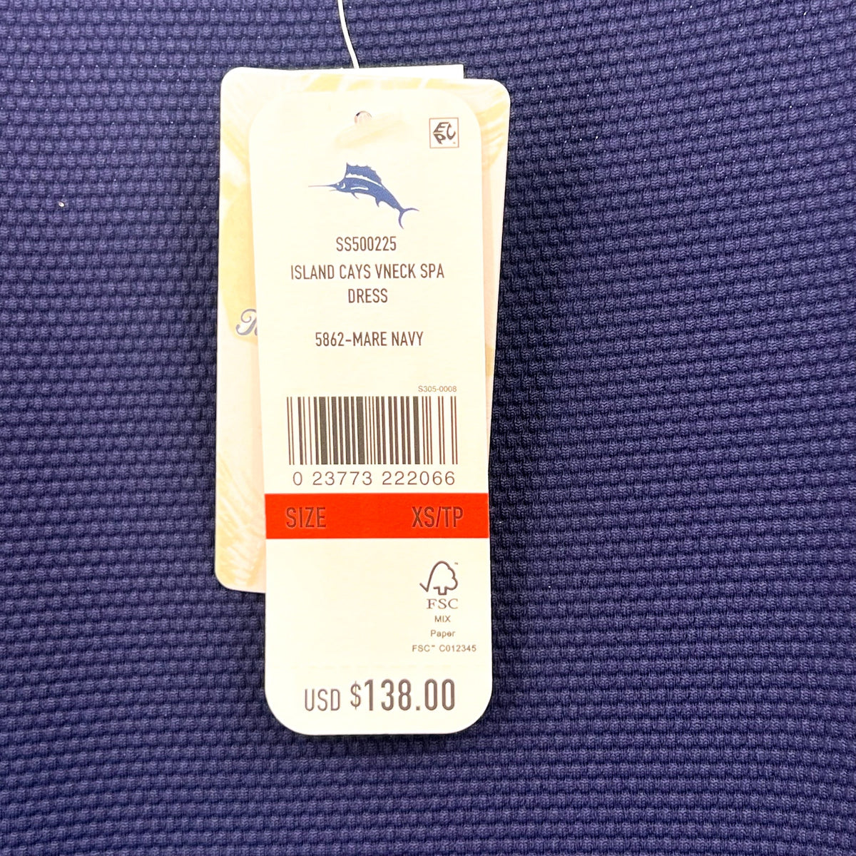 TOMMY BAHAMA Island Cays V Neck Spa Dress XS Mare Navy Blue NWT